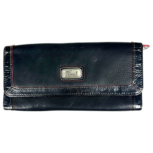 Fossil Handbags - Fossil Vintage Black Pebbled Leather Accordion Wallet